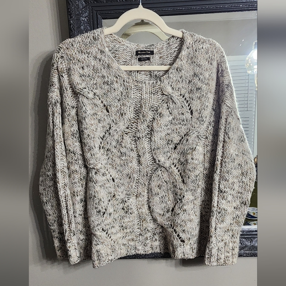 Massimo Dutti Chunky Knit Sweater Size Small.  Green, Beige, Gold.  Exc Cond.